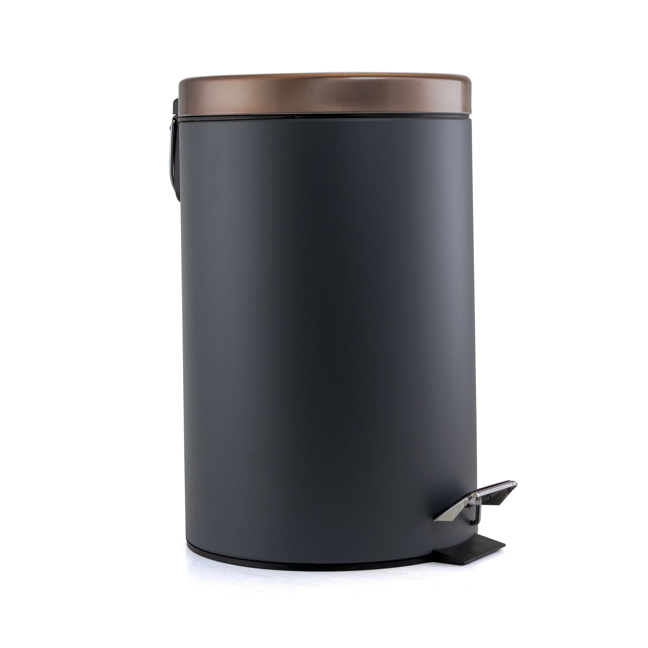 Elama 12 Liter Stylish Grey and Copper Soft Pedal Office, Kitchen and Bathroom Trash Bin - Free Shipping