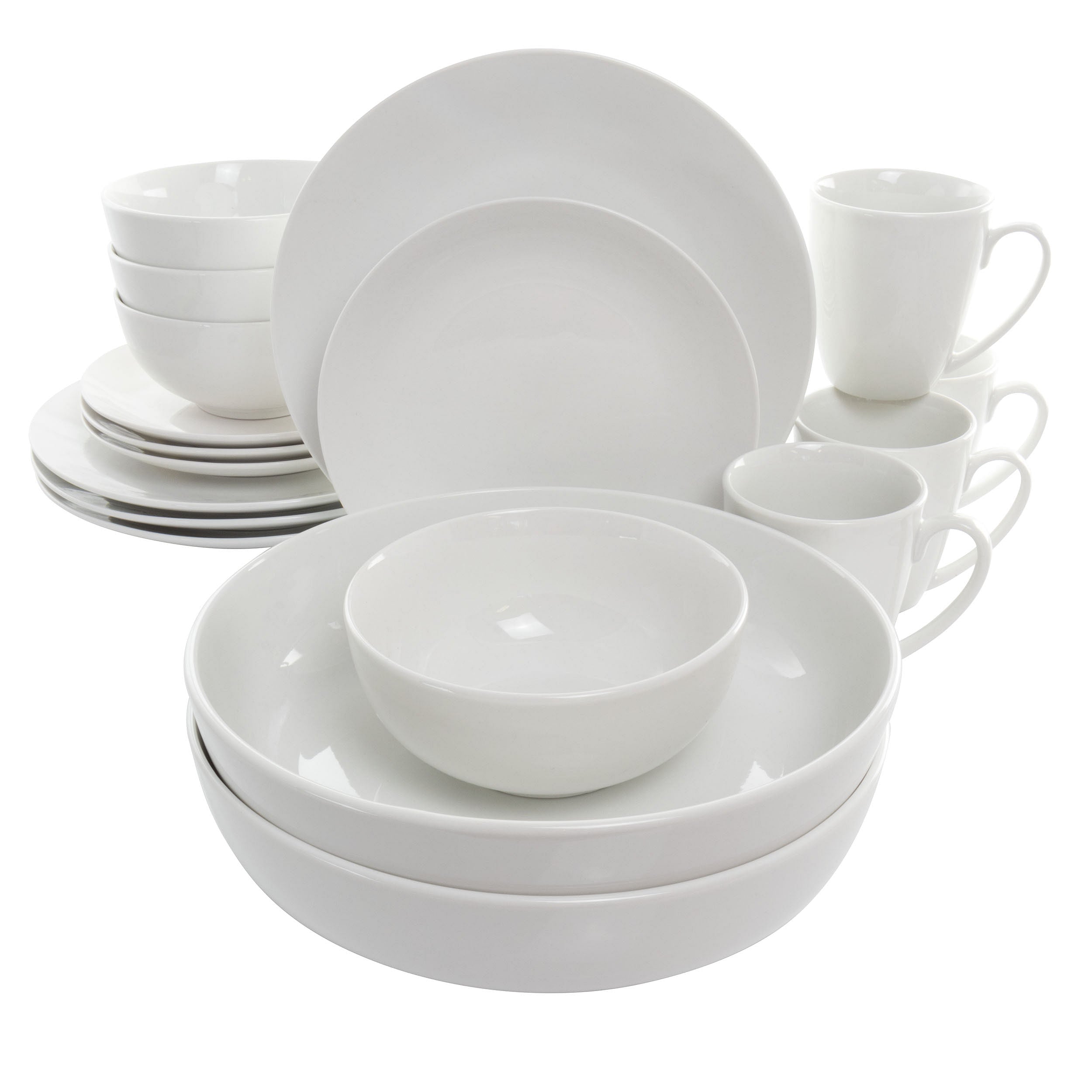 Elama Owen 18 Piece Porcelain Dinnerware Set with 2 Large Serving Bowls in White - Free Shipping