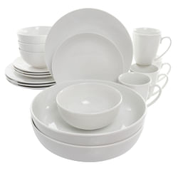 Elama Owen 18 Piece Porcelain Dinnerware Set with 2 Large Serving Bowls in White - Free Shipping