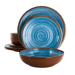 Elama Rippled Tides 12 Piece Lightweight Melamine Dinnerware Set in Blue - Free Shipping