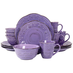 Elama Rustic Birch 16 Piece Stoneware Dinnerware Set in Purple - Free Shipping