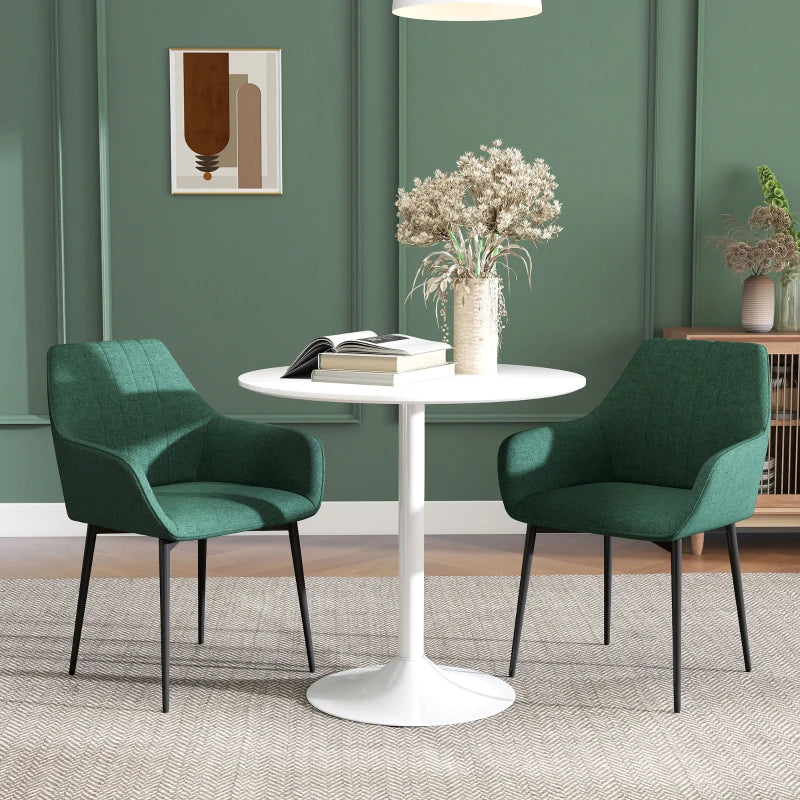 Dining Chairs Set of 2, Upholstered Linen Fabric Accent Chairs with Metal Legs, Dark Green