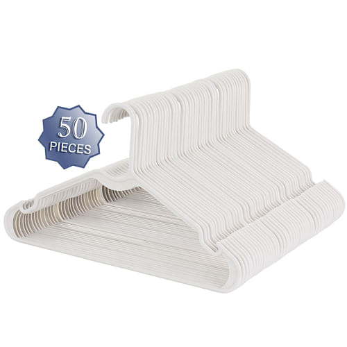 Elama Home 50 Piece Plastic Hanger Set with Notched Shoulders in White - Free Shipping