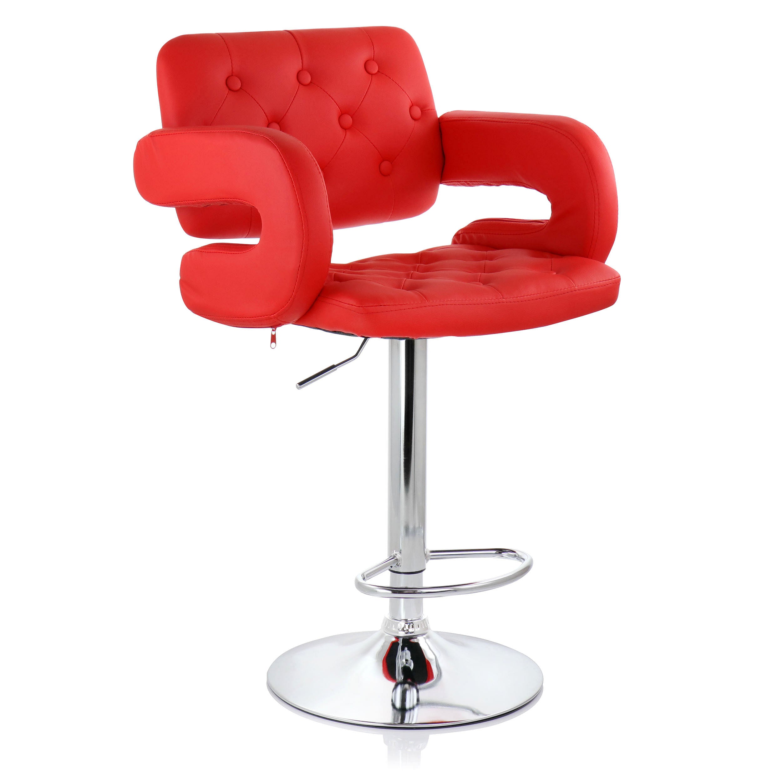 Elama Faux Leather Tufted Bar Stool in Red with Chrome Base and Adjustable Height - Free Shipping