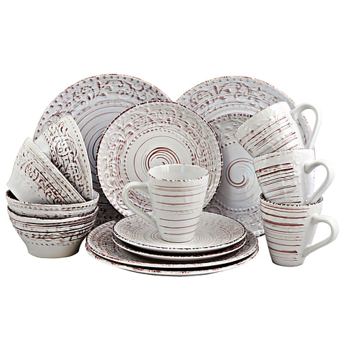 Elama Malibu Sands 16-Piece Dinnerware Set in Shell - Free Shipping