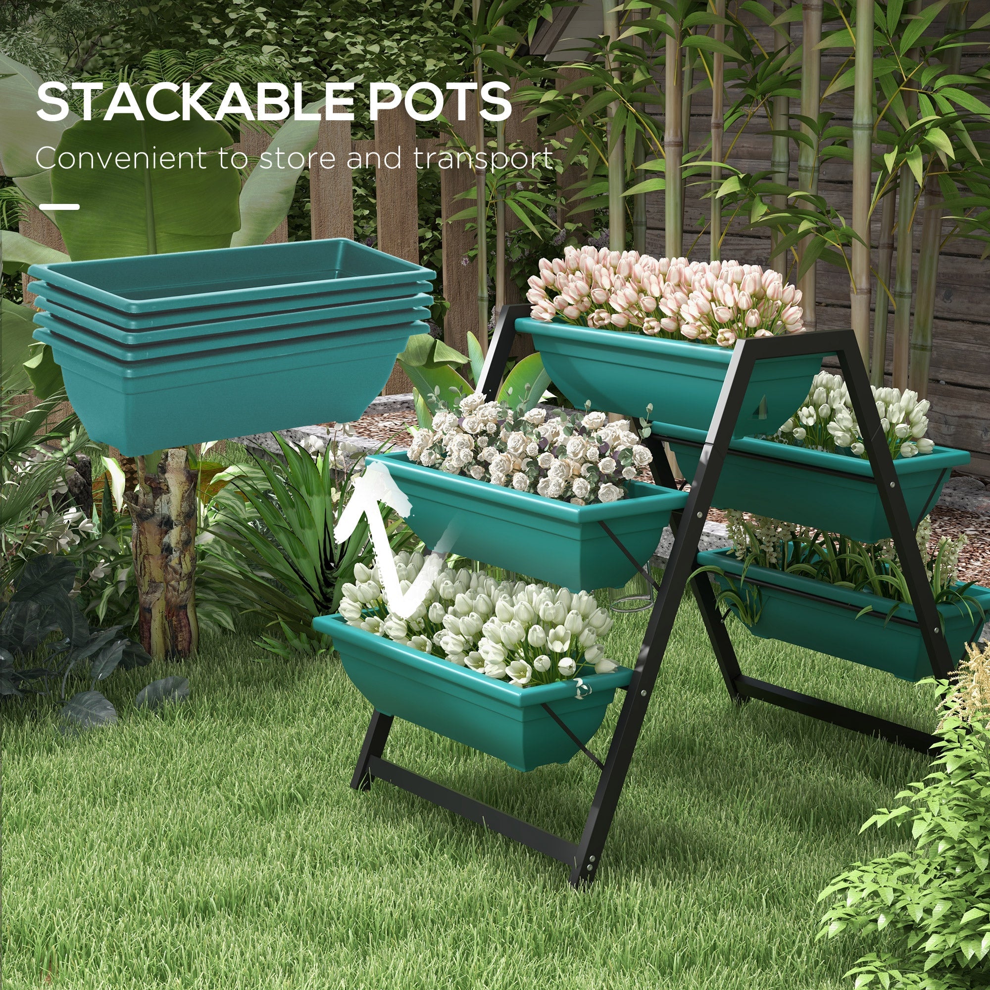 Outsunny 3-Tier Vertical Garden Planter Outdoor Plant Stand with 5 Boxes for Vegetables Flowers Grow Container