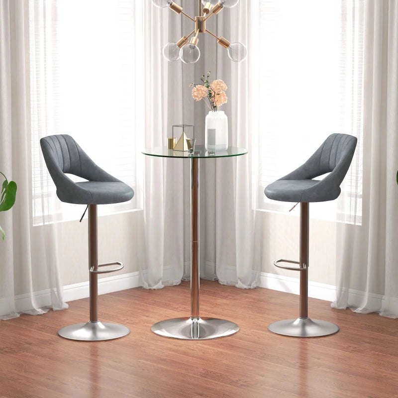 High Top Bar Table, Round Kitchen Table with Tempered Glass Top and Steel Base, Bistro Table for 2 People, Clear