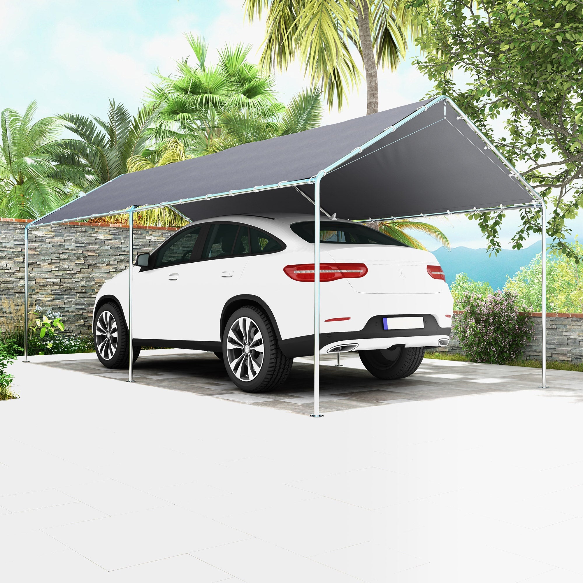 Outsunny Carport 10'x20' Heavy Duty Galvanized Steel Canopy Anchor Kit Grey