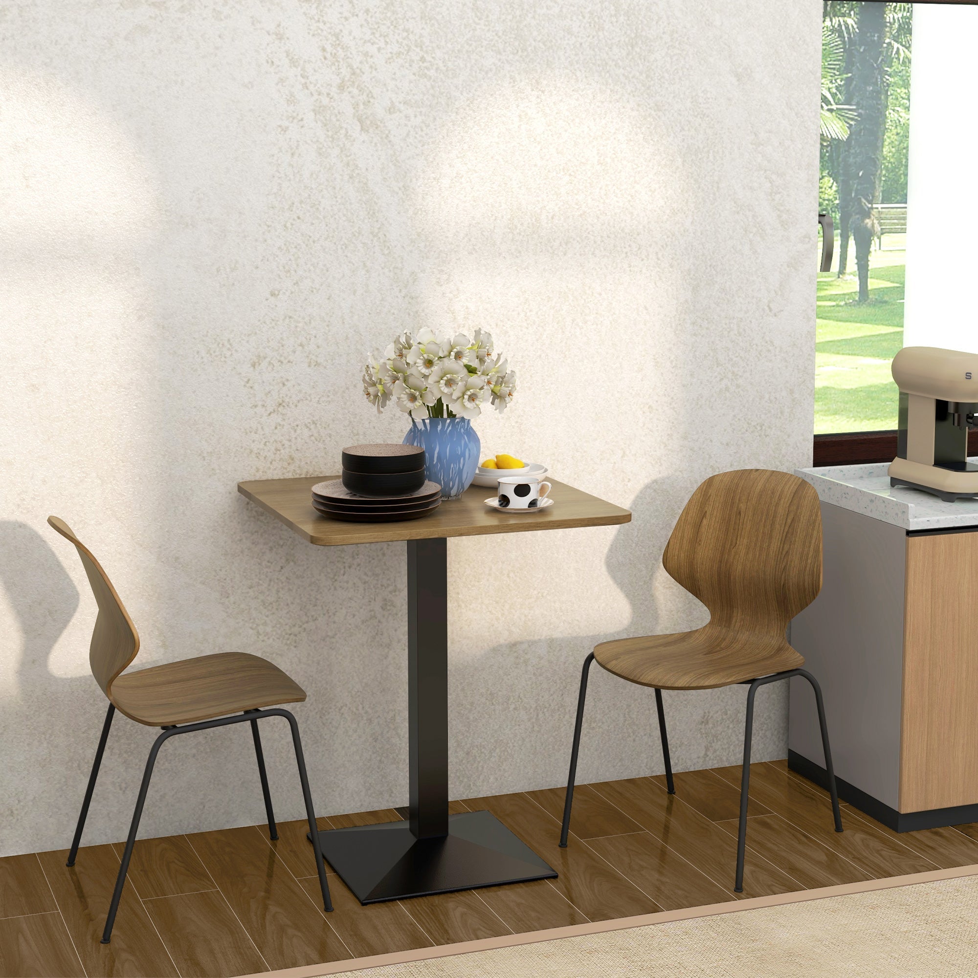 HOMCOM Compact Elegance: 28" Square Dining Table with Dark Brown Finish, Steel Base for Small Kitchen Spaces