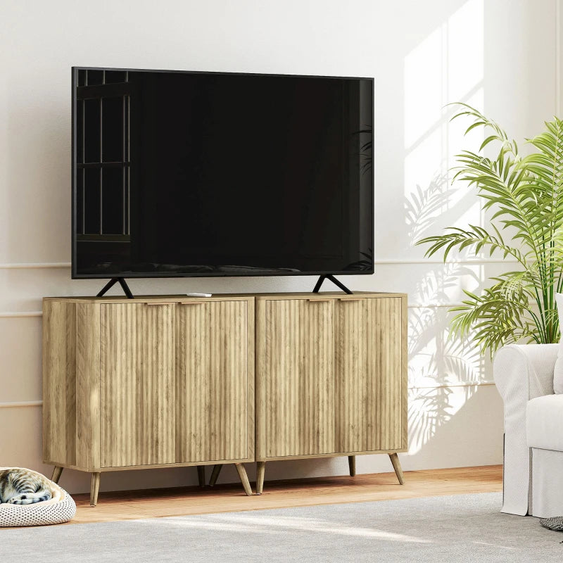 55" Buffet Cabinet, Modern Sideboard with 2 Fluted Doors and Adjustable Shelf for Kitchen, Living Room, White