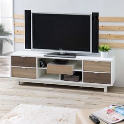 Modern 70-inch White TV Stand Entertainment Center with Natural Wood Accents - Free Shipping