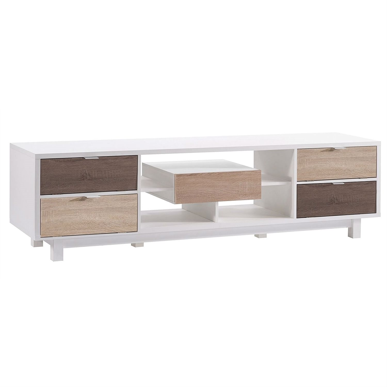 Modern 70-inch White TV Stand Entertainment Center with Natural Wood Accents - Free Shipping