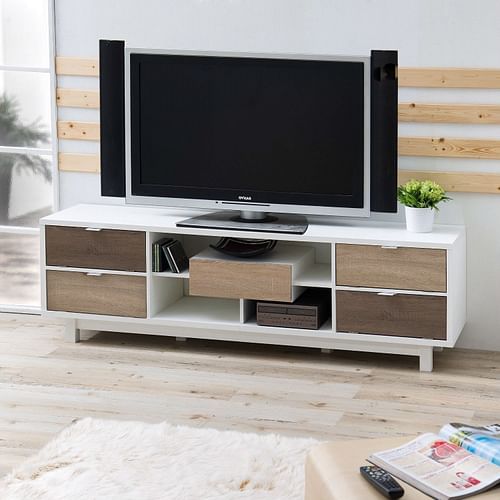 Modern 70-inch White TV Stand Entertainment Center with Natural Wood Accents - Free Shipping