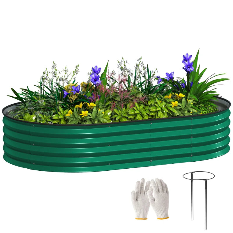 5' x 3' x 1' Large Outdoor Planter Box, Galvanized Raised Garden Bed with Metal Plant Stake, Green