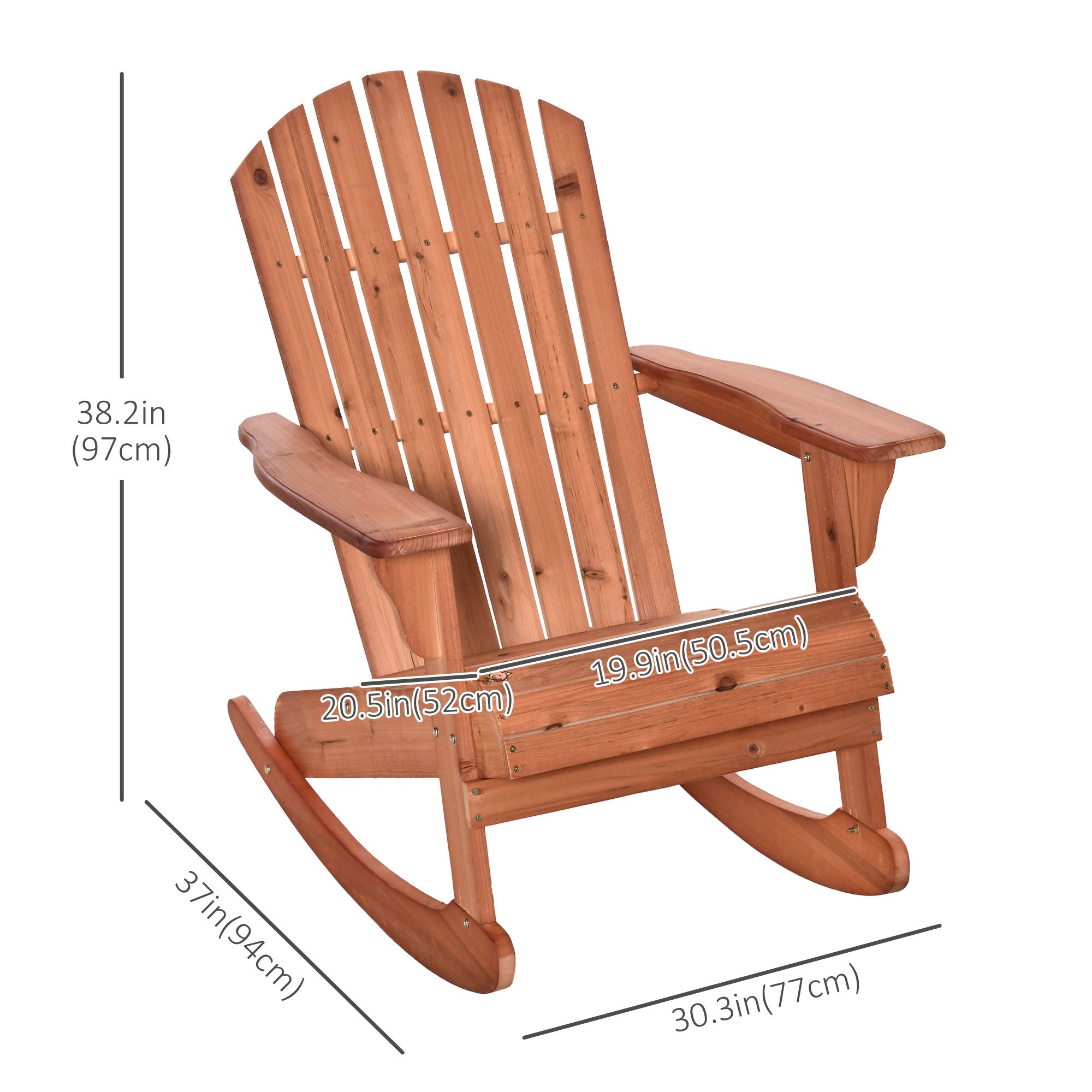 Outsunny Wooden Adirondack Rocking Chair with Slatted Wooden Design, Fanned Back, & Classic Rustic Style, Teak