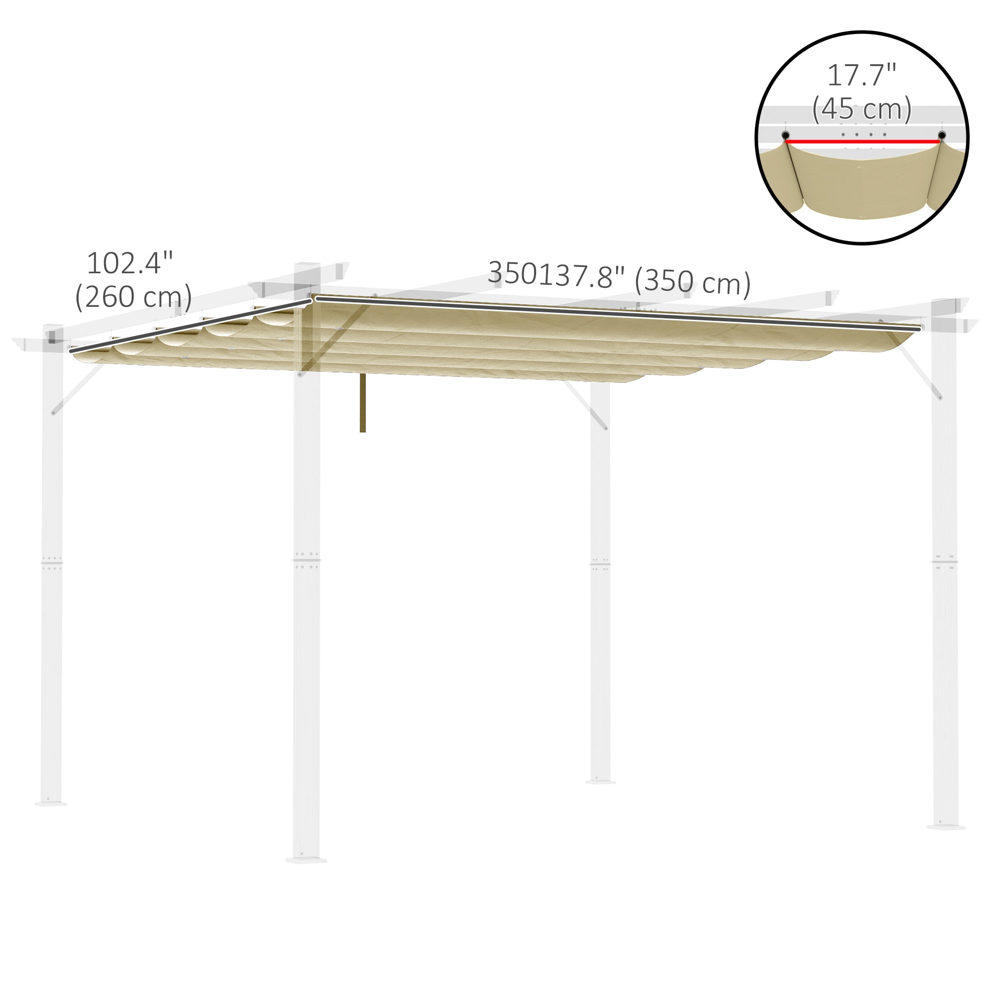 Outsunny Retractable Pergola Canopy Cover Replacement for 13.1' x 9.8' Pergola, Beige