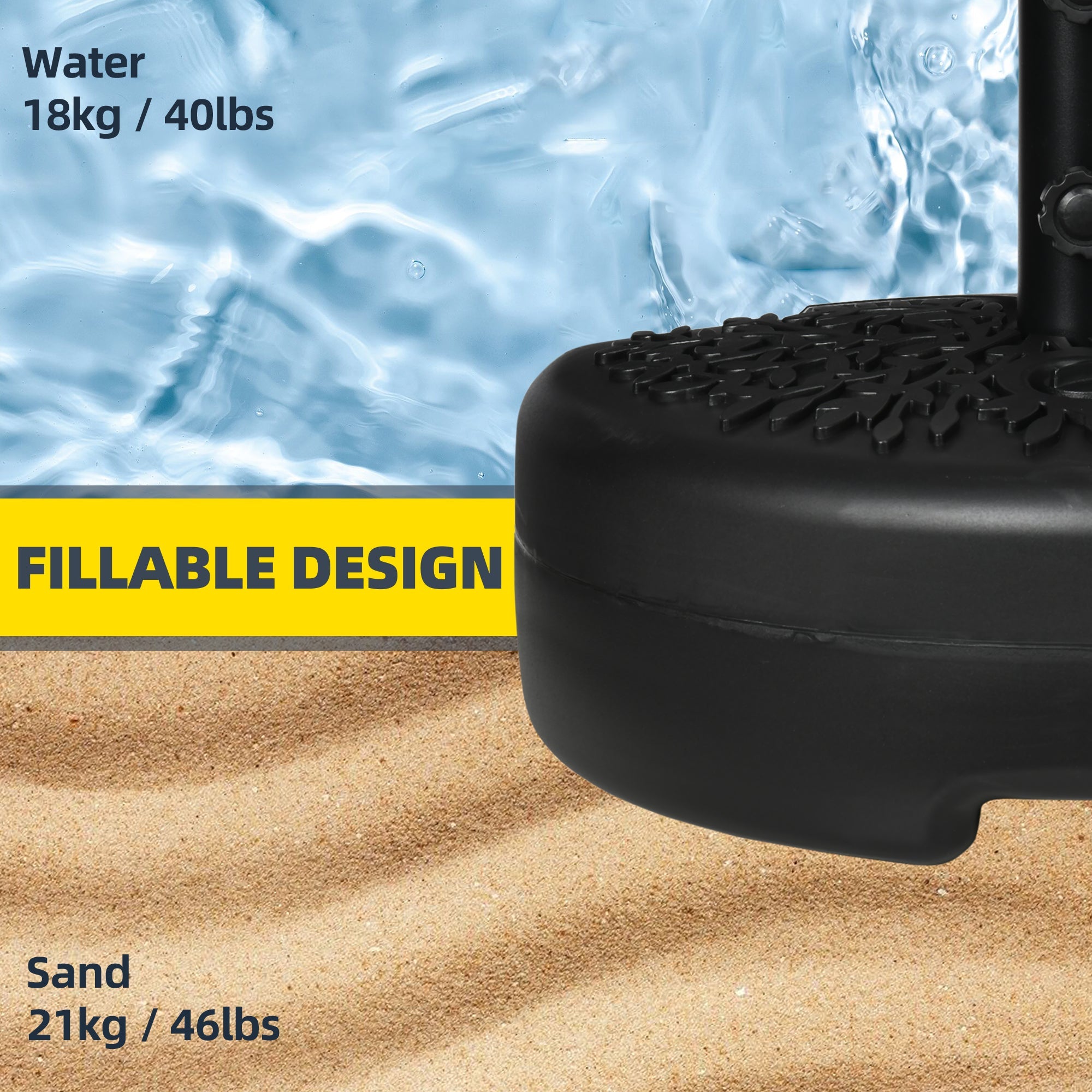 Outsunny Half Round Umbrella Base Stand: Sand/Water Fillable 40lb Capacity Outdoor Stability Black