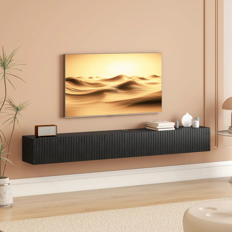 71" Floating TV Stand for TVs up to 72 Inch, Wall Mount Media Console with 2 Fluted Flip-Down Doors, Cable Hole, Black