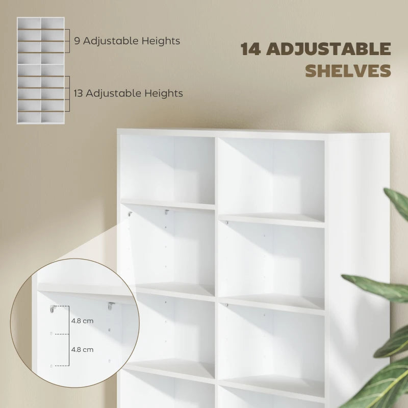 9-Tier DVD Shelf with 18 Compartments and 14 Adjustable Shelves, Holds 640 CDs, 360 DVDs or 430 Blu-rays, White