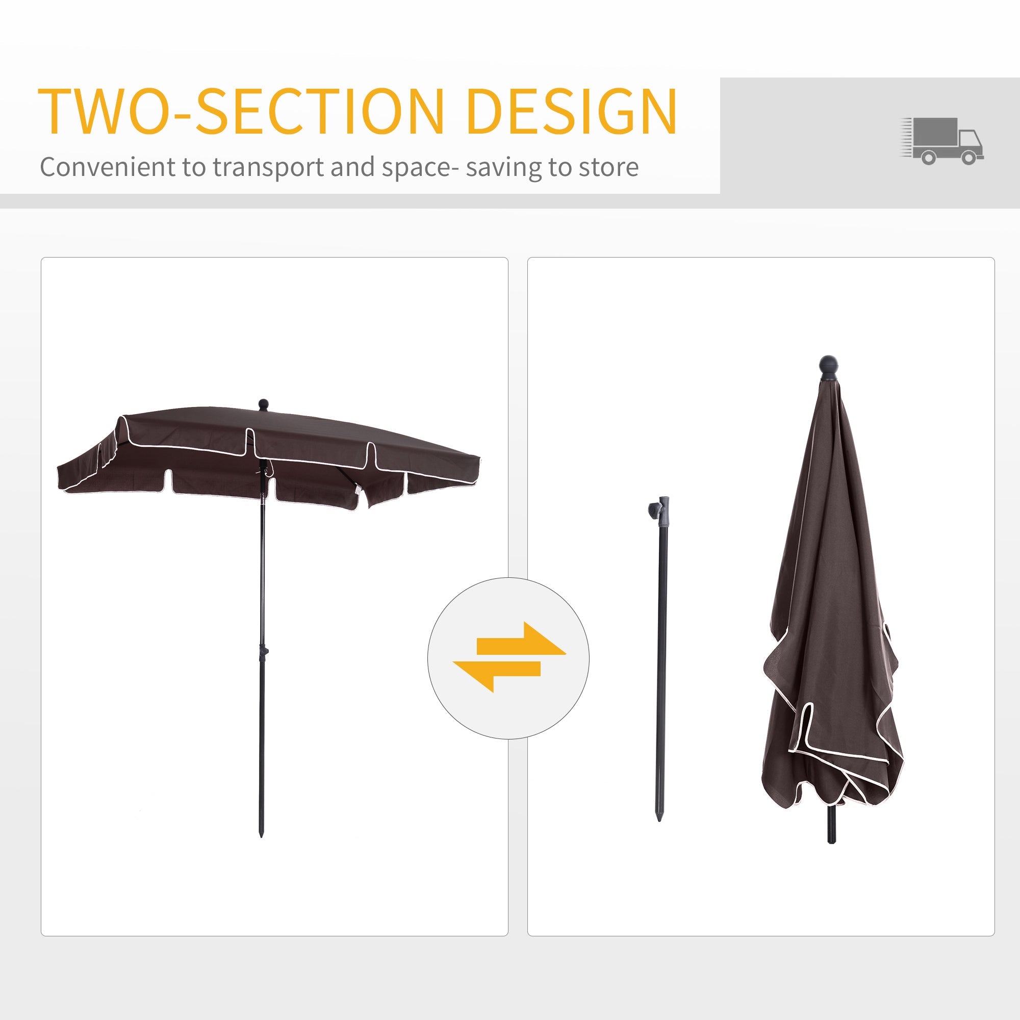 Outsunny 7x4ft Rectangle Patio Umbrella: Aluminum Tilt UV Protection Sun Shade for Outdoor, Coffee