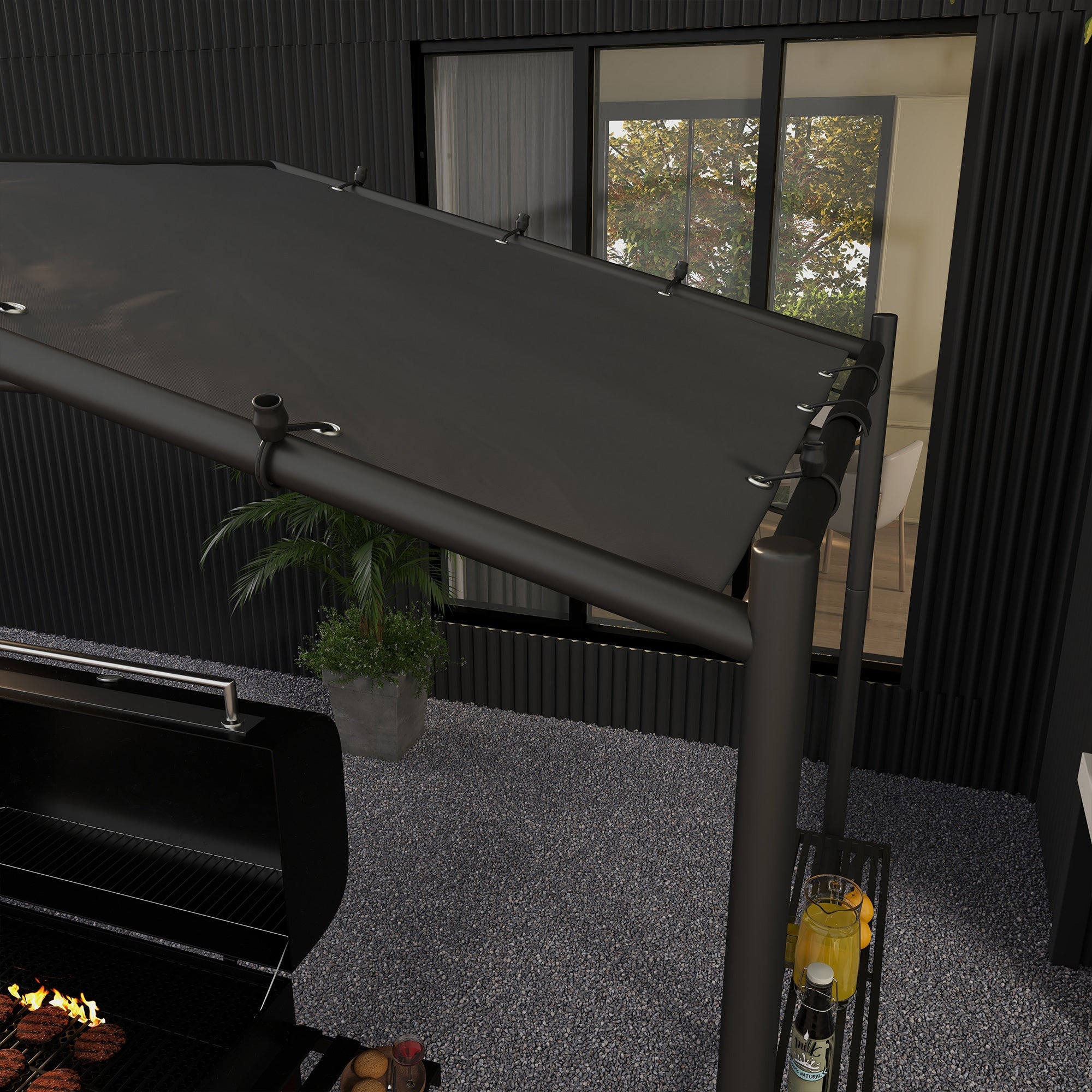 Outsunny 9' x 5' BBQ Grill Gazebo Tent, Garden Grill Canopy Outdoor Grill Shelter w/ Steel Frame and Serving Shelves, Dark Grey