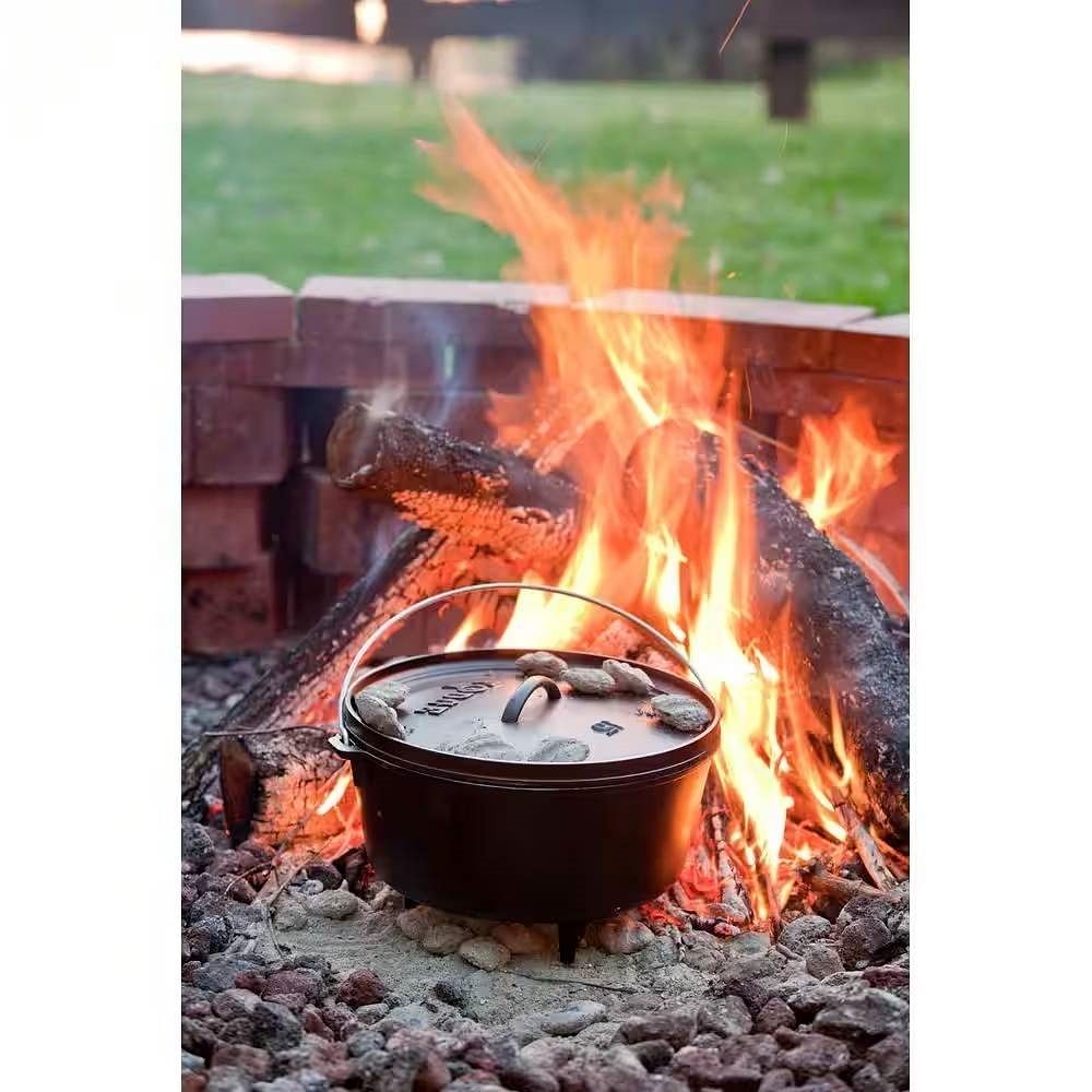 8-Quart Deep Seasoned Cast Iron Dutch Oven with Lid and Metal Handle - Free Shipping