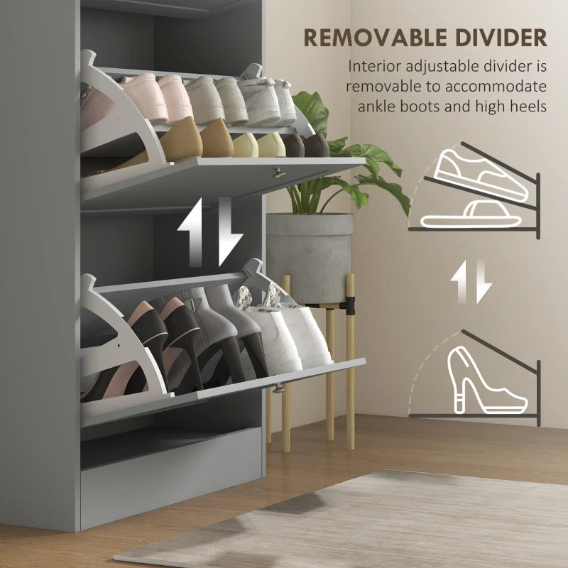 Modern Shoe Storage with 3 Flip Drawers and Adjustable Shelves, Shoe Cabinet Organizer for 12-18 Pairs of Shoes, Grey