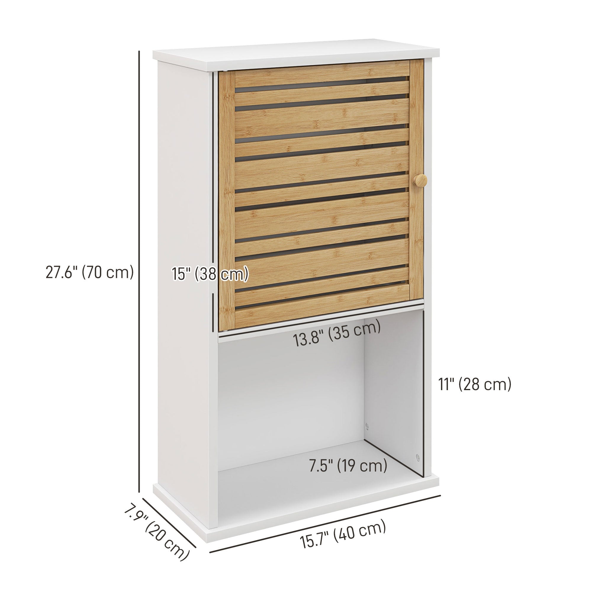 HOMCOM Wall Mounted Bathroom Cabinet Storage Bamboo Slat Door Adjustable Shelf White