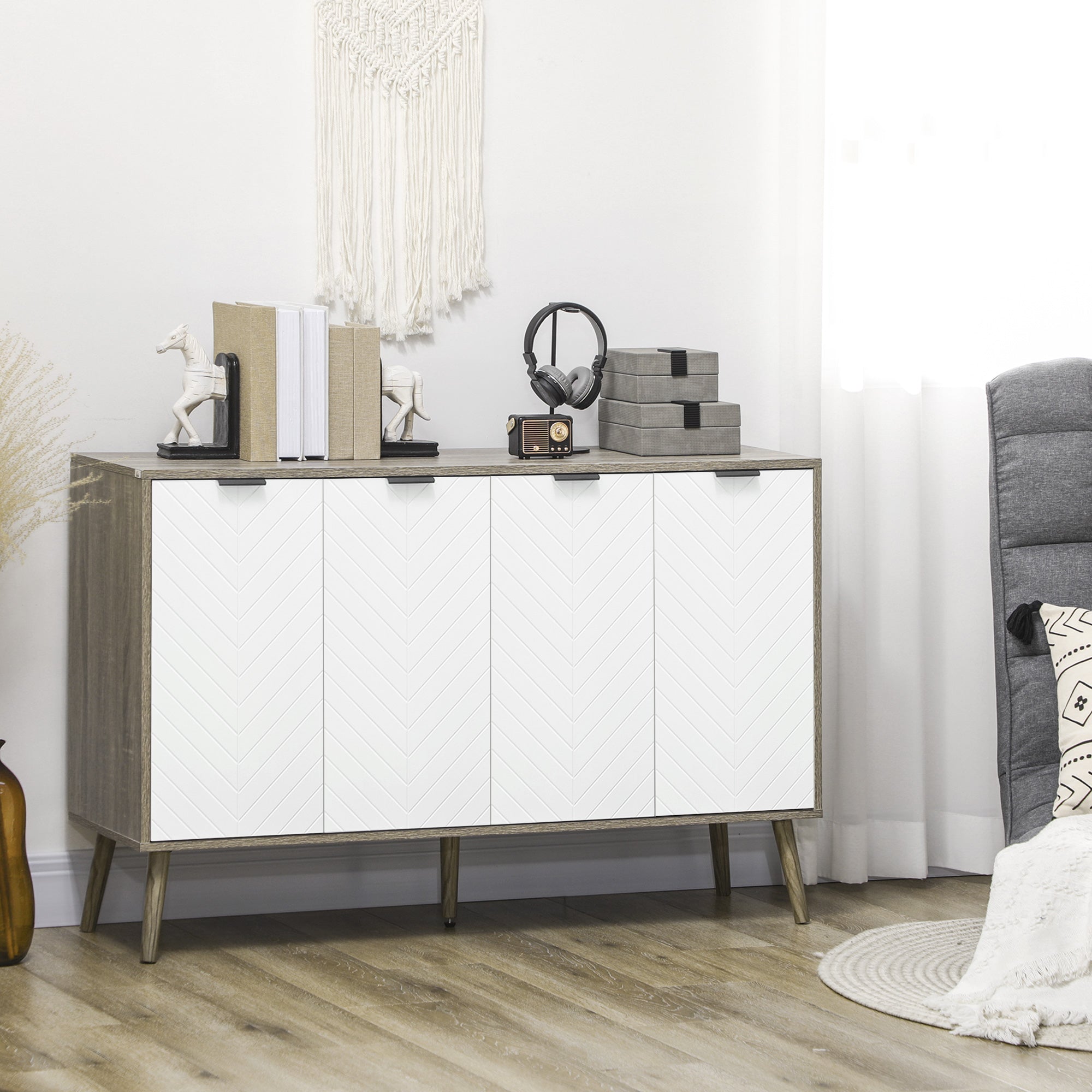 HOMCOM Greyish Brown Storage Cabinet: Sideboard Bar Cabinet, Accent Cupboard with Adjustable Shelves for Kitchen, Dining Room