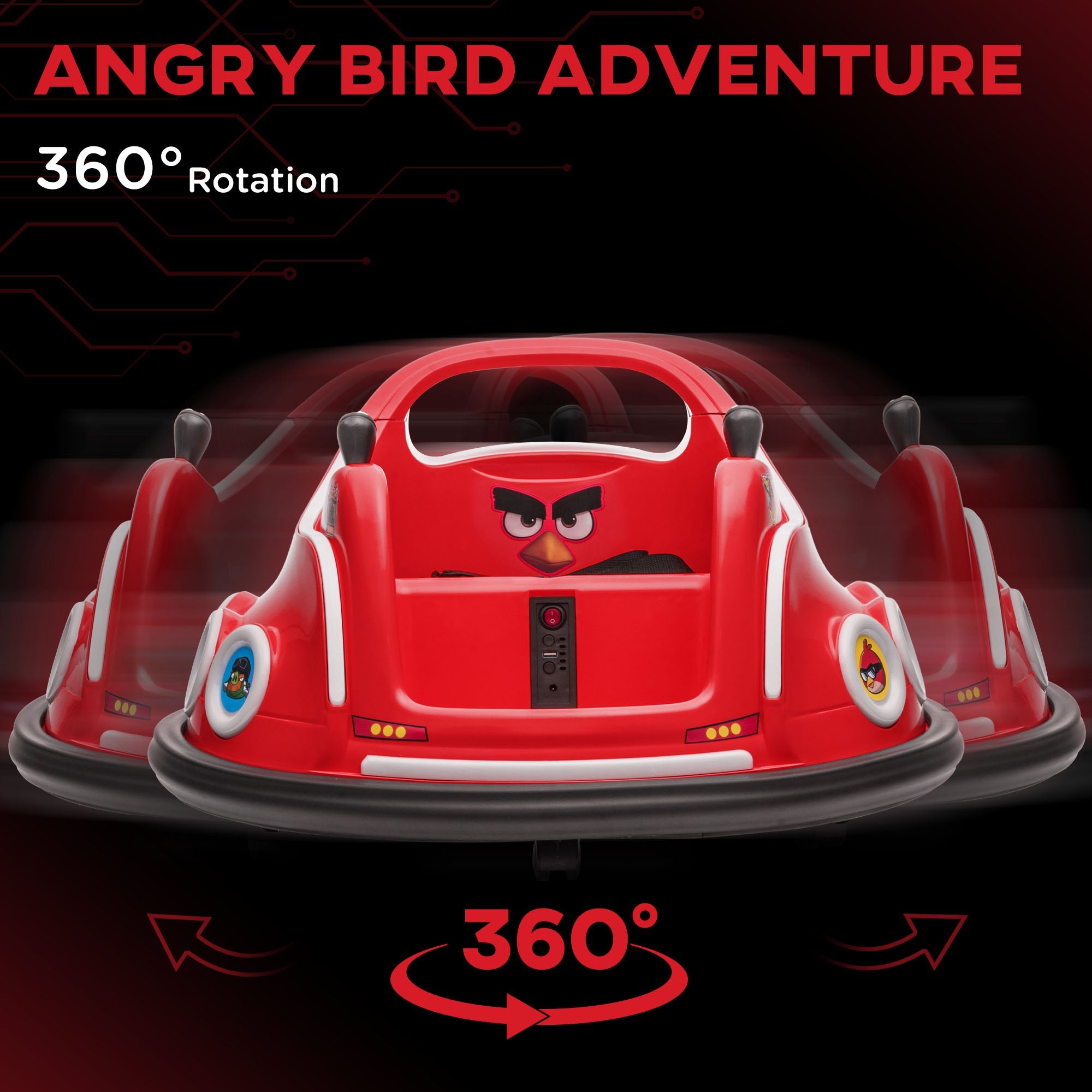 Qaba Angry Bird Licensed Electric Ride on Car, 12V Bumper Car for Kids w/ Dual Joysticks, 360 Degree Spin, Red