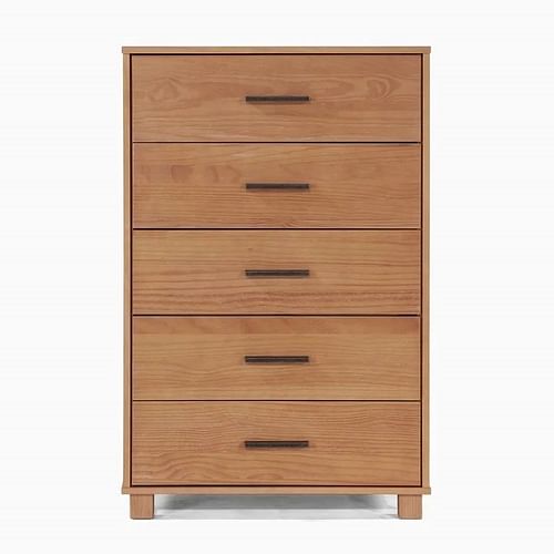 Modern Farmhouse Solid Wood 5 Drawer Bedroom Chest in Light Brown Finish - Free Shipping