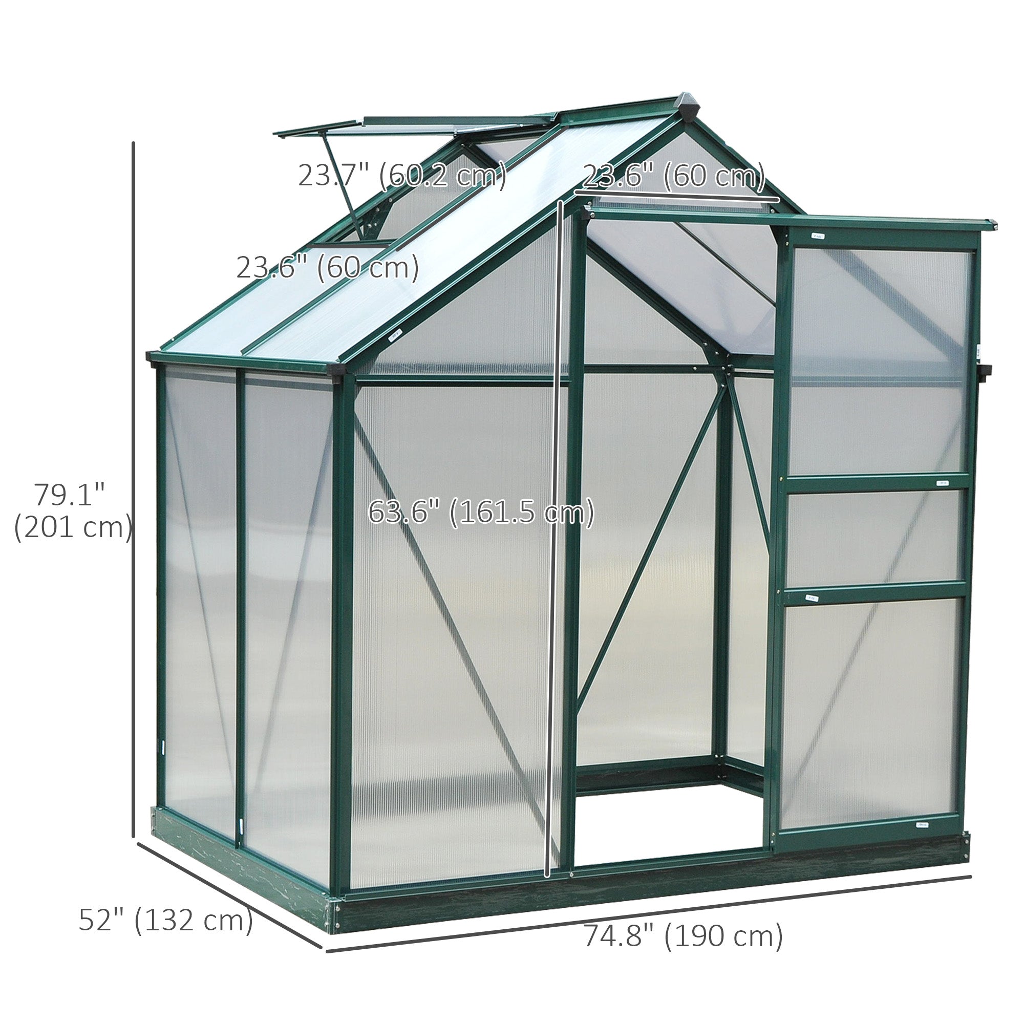 Outsunny Clear Polycarbonate Greenhouse 6.2' x 4.3' x 6.6' Large Walk-In Garden Plant Grow House Galvanized Aluminium Frame