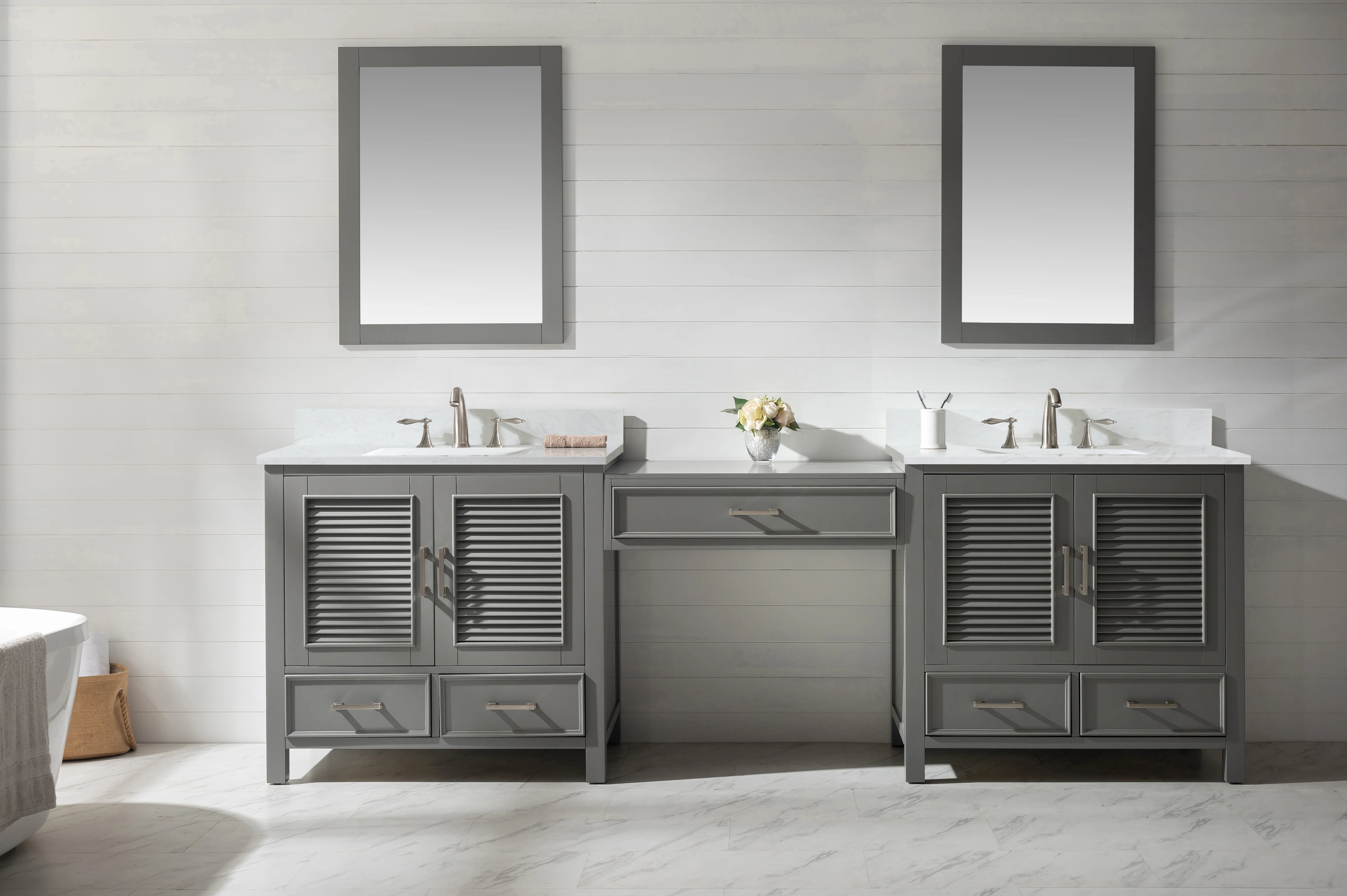 Estate 102" Double Sink Bathroom Vanity Modular Set with White Quartz Top