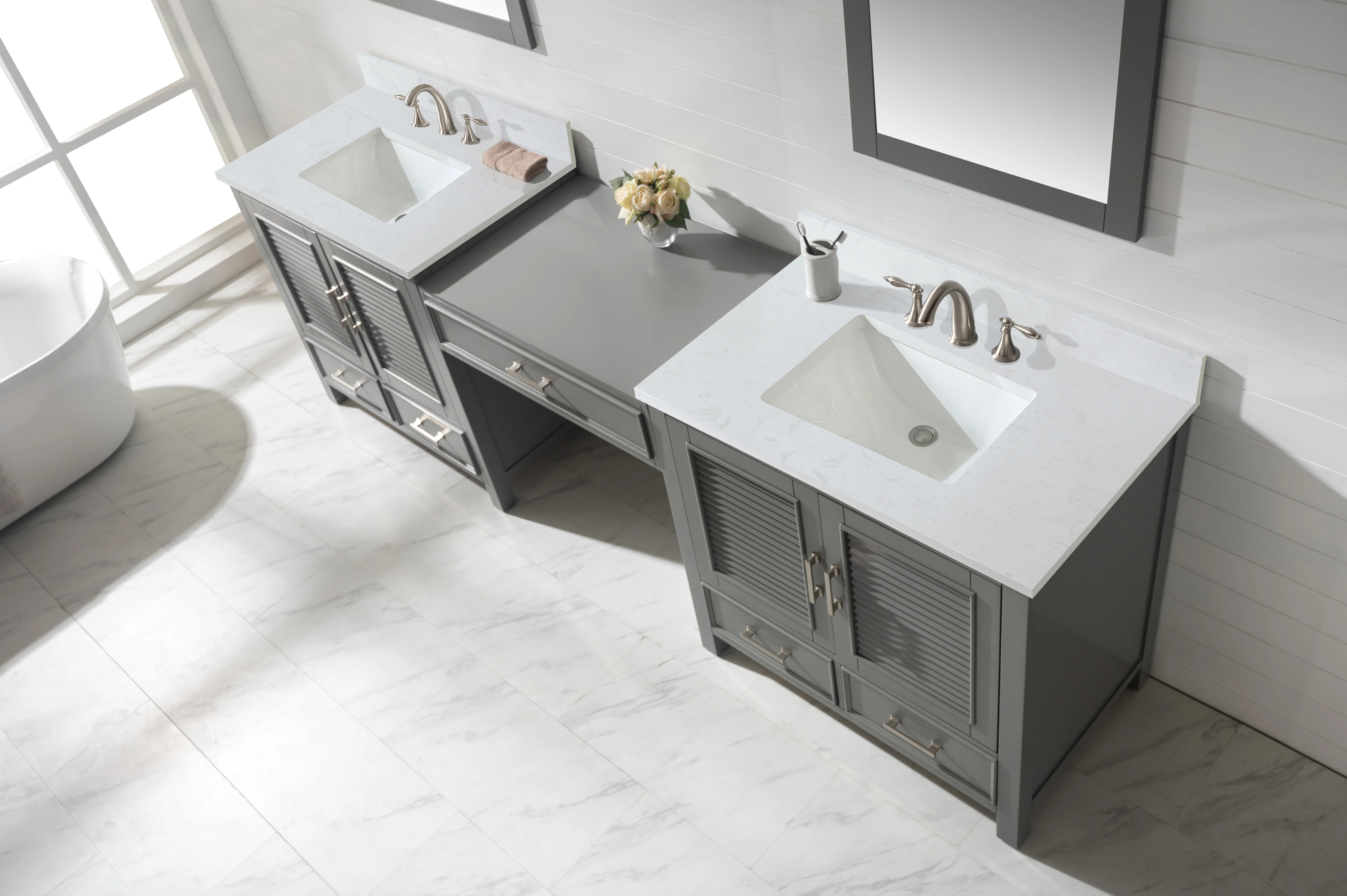 Estate 102" Double Sink Bathroom Vanity Modular Set with White Quartz Top