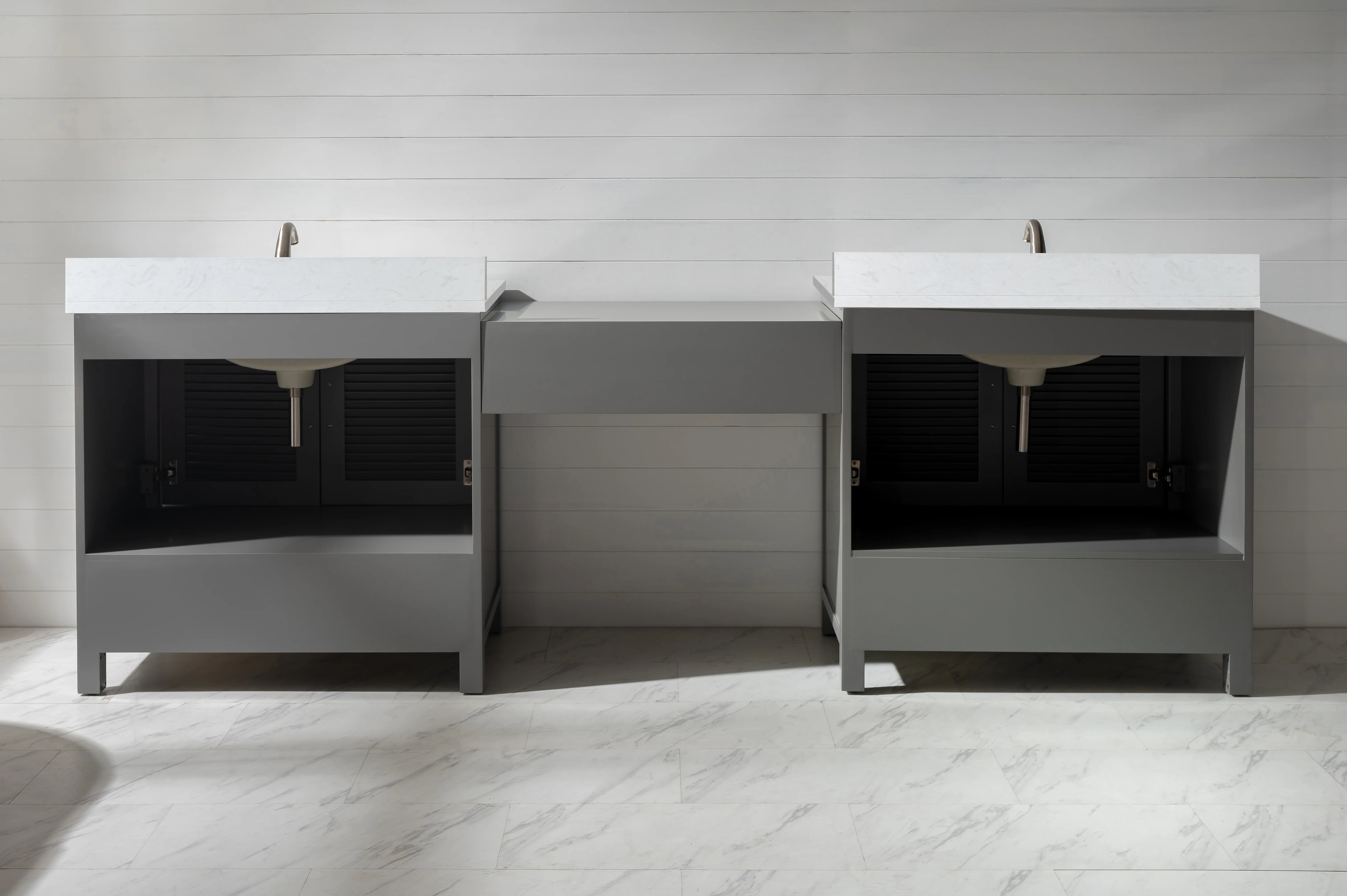 Estate 102" Double Sink Bathroom Vanity Modular Set with White Quartz Top