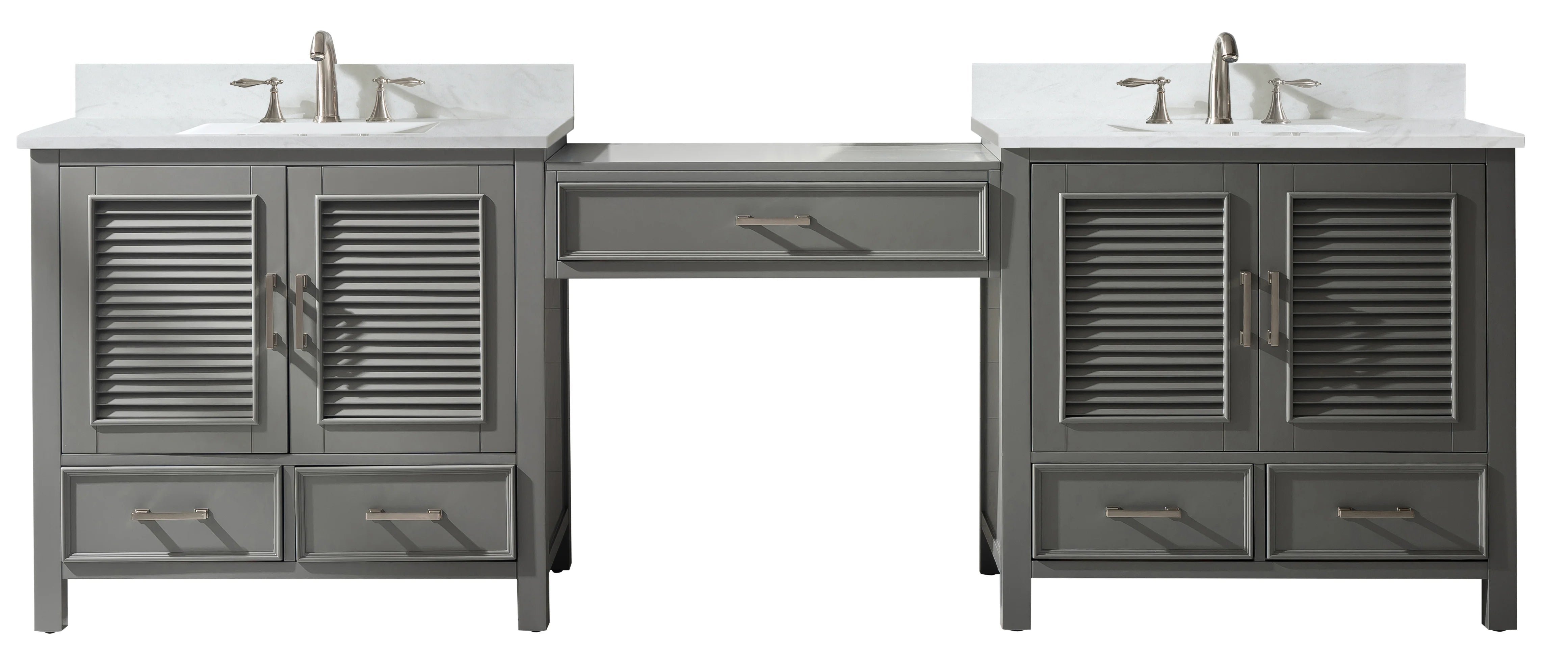 Estate 102" Double Sink Bathroom Vanity Modular Set with White Quartz Top