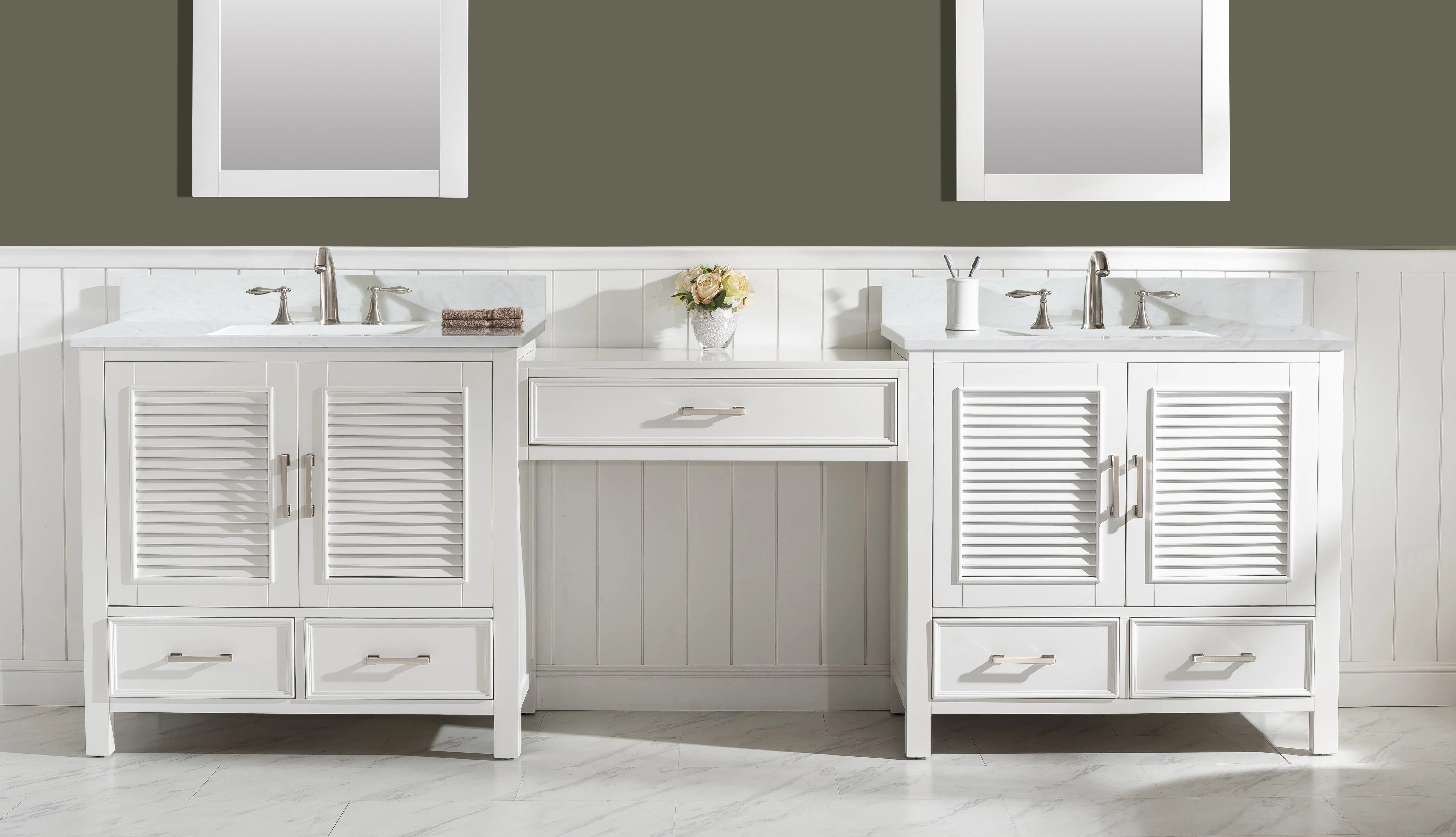 Estate 102" Double Sink Bathroom Vanity Modular Set with White Quartz Top