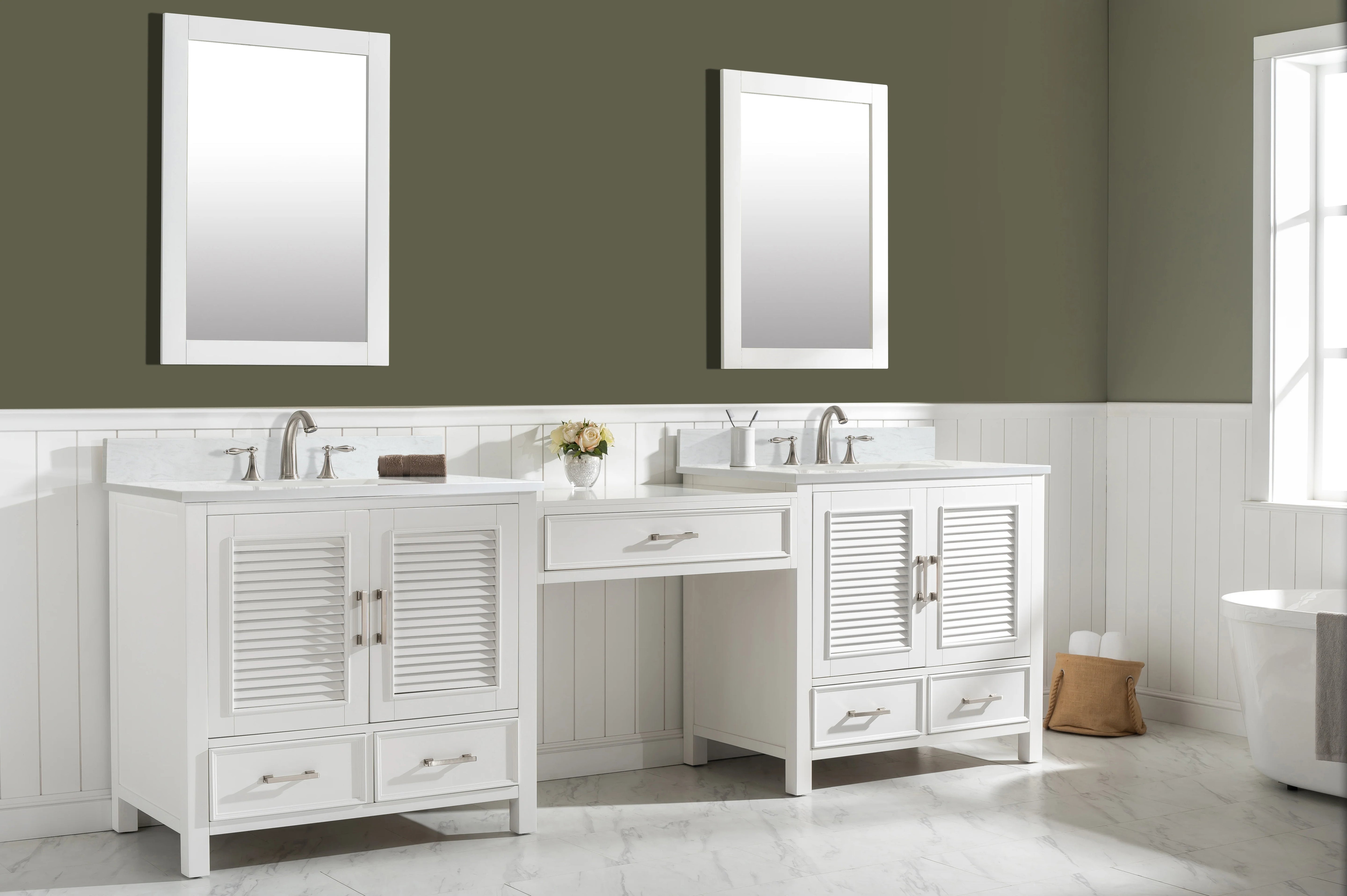 Estate 102" Double Sink Bathroom Vanity Modular Set with White Quartz Top