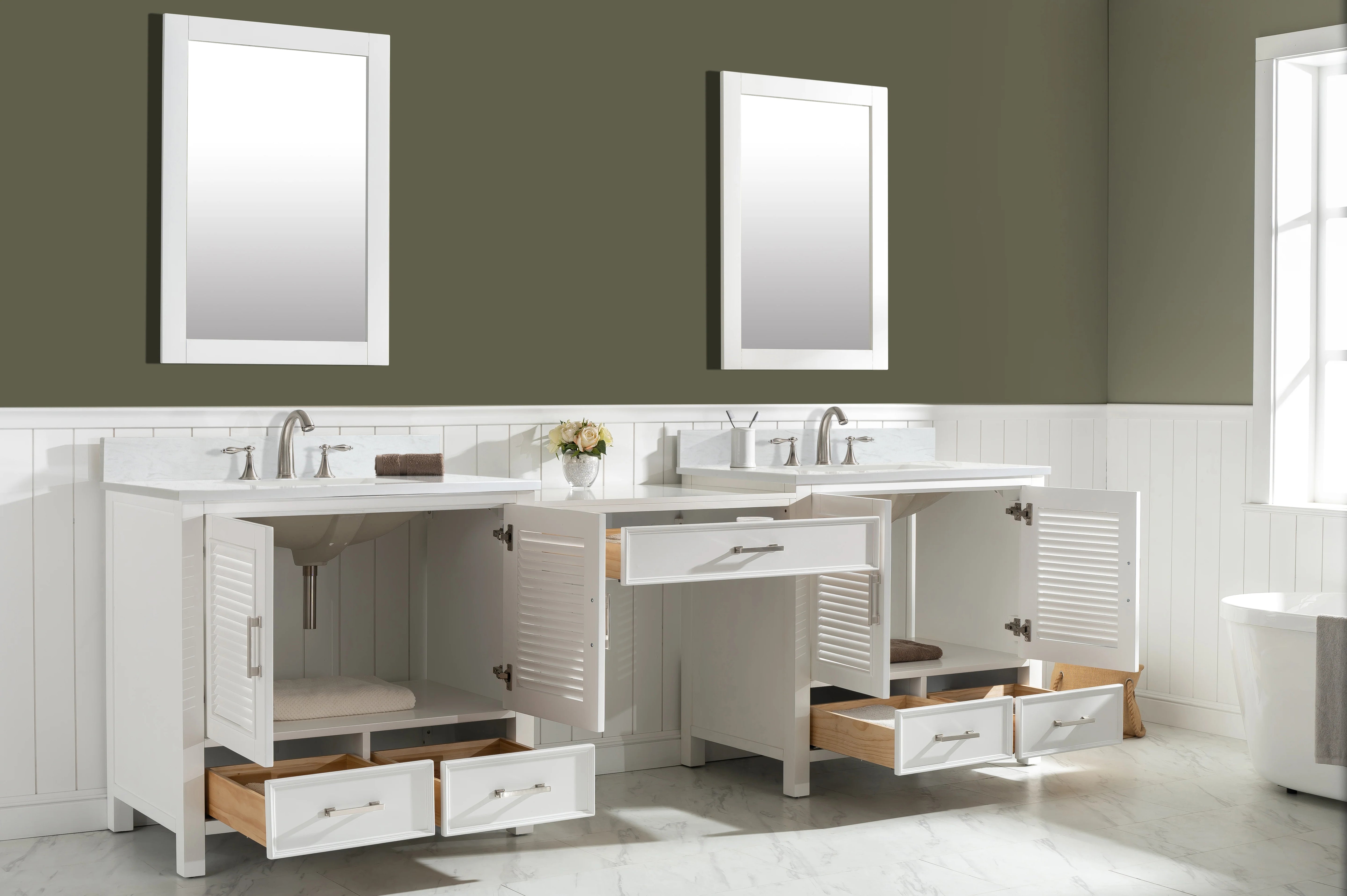 Estate 102" Double Sink Bathroom Vanity Modular Set with White Quartz Top
