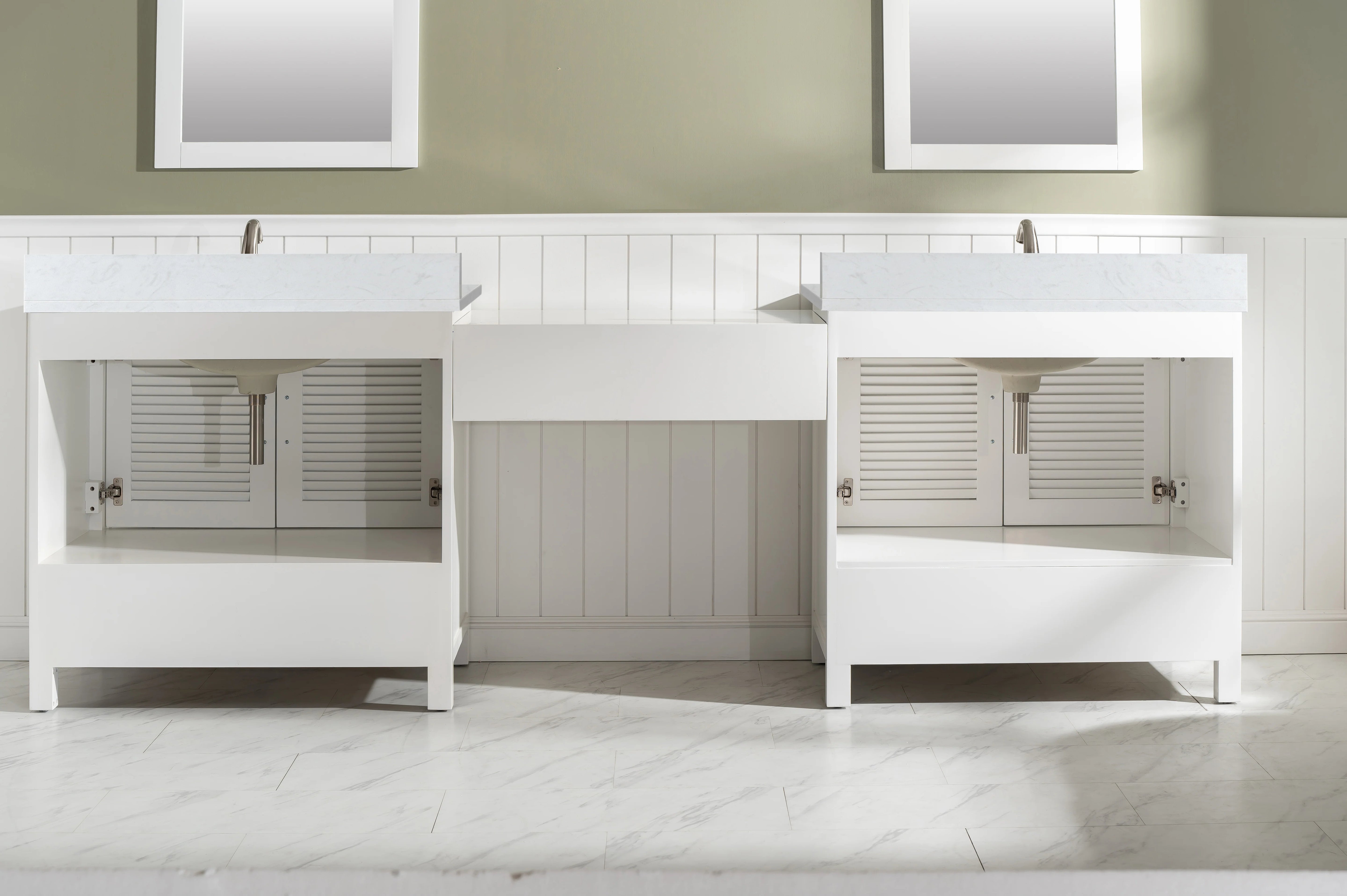 Estate 102" Double Sink Bathroom Vanity Modular Set with White Quartz Top