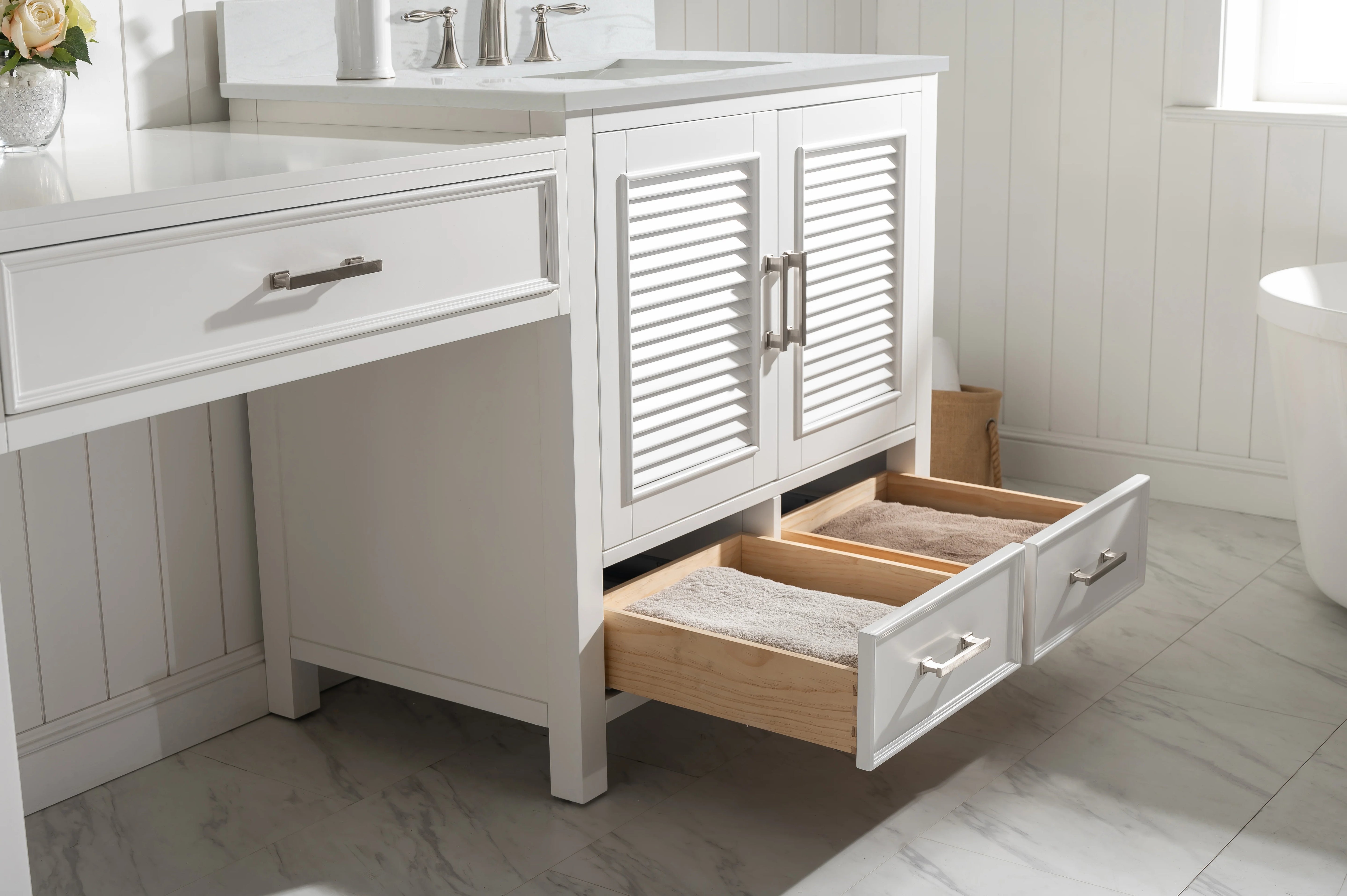 Estate 102" Double Sink Bathroom Vanity Modular Set with White Quartz Top