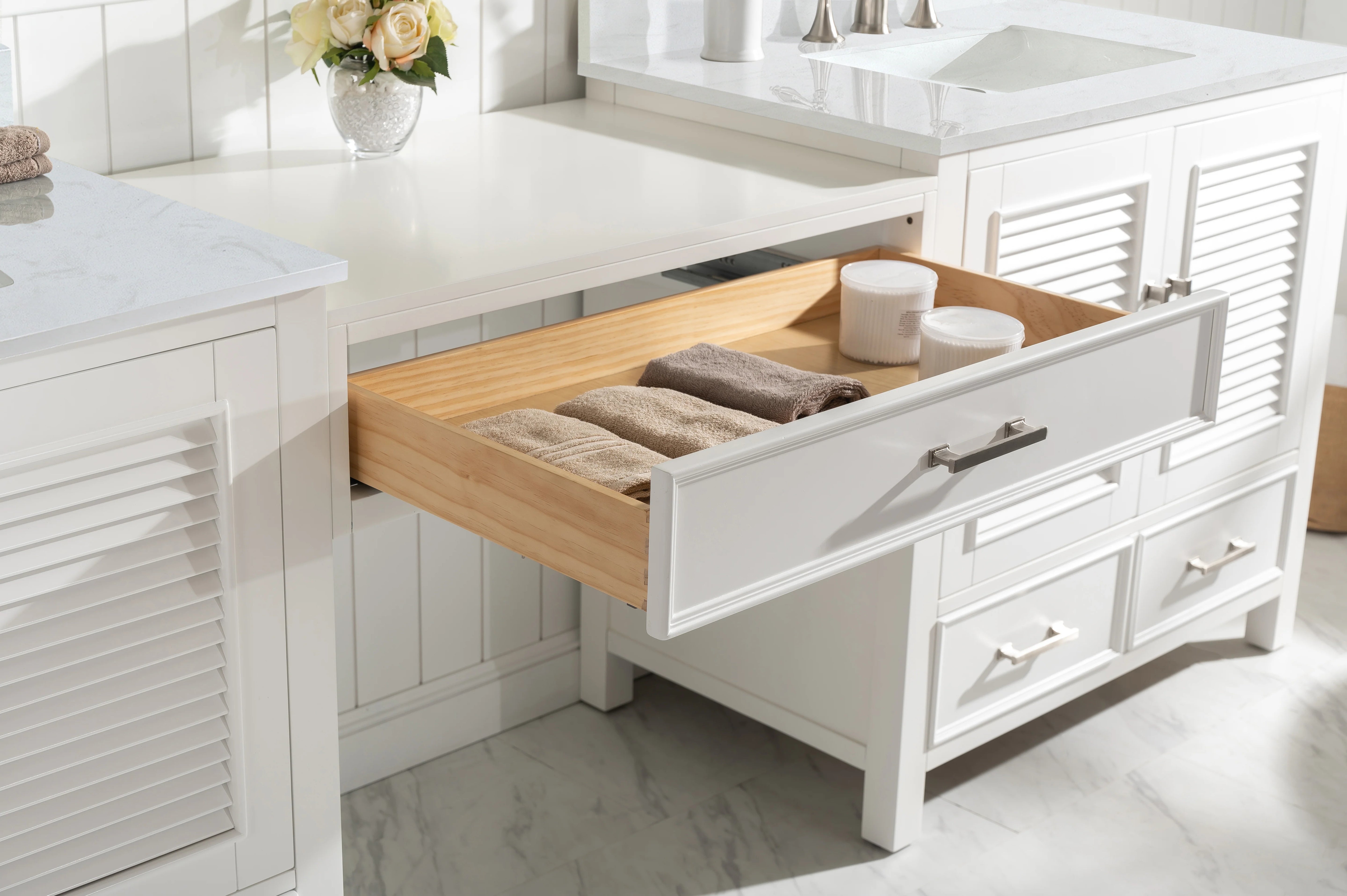 Estate 102" Double Sink Bathroom Vanity Modular Set with White Quartz Top