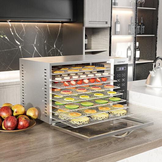 Food Dehydrator with 8 Detachable Mesh Trays for Fruit Meats Vegetables-Silver - Free Shipping