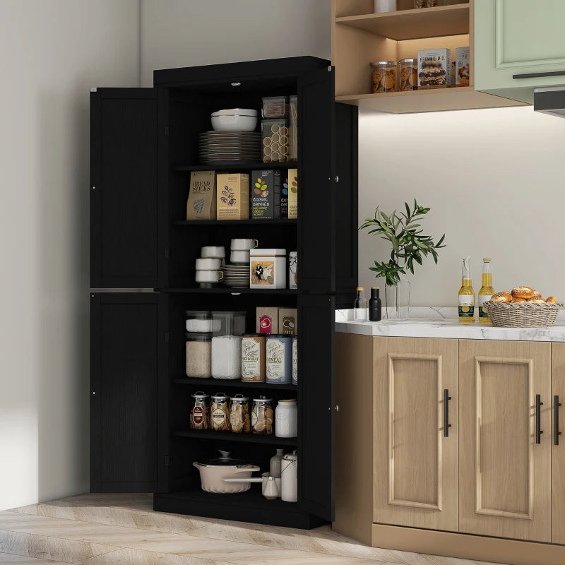 72.5" Freestanding Kitchen Pantry Cabinet with 4 Doors, Black