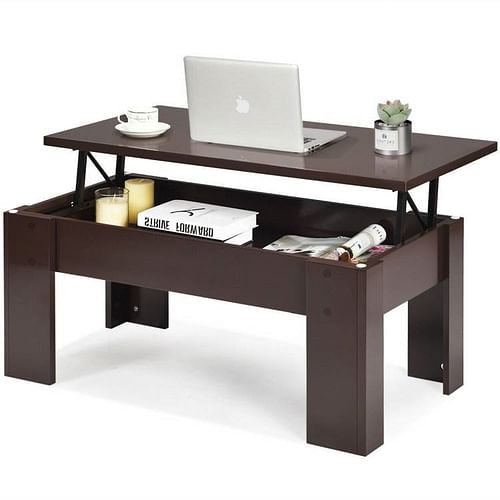 Farmhouse Lift-Top Coffee Table Laptop Desk in Espresso Brown Wood Finish - Free Shipping