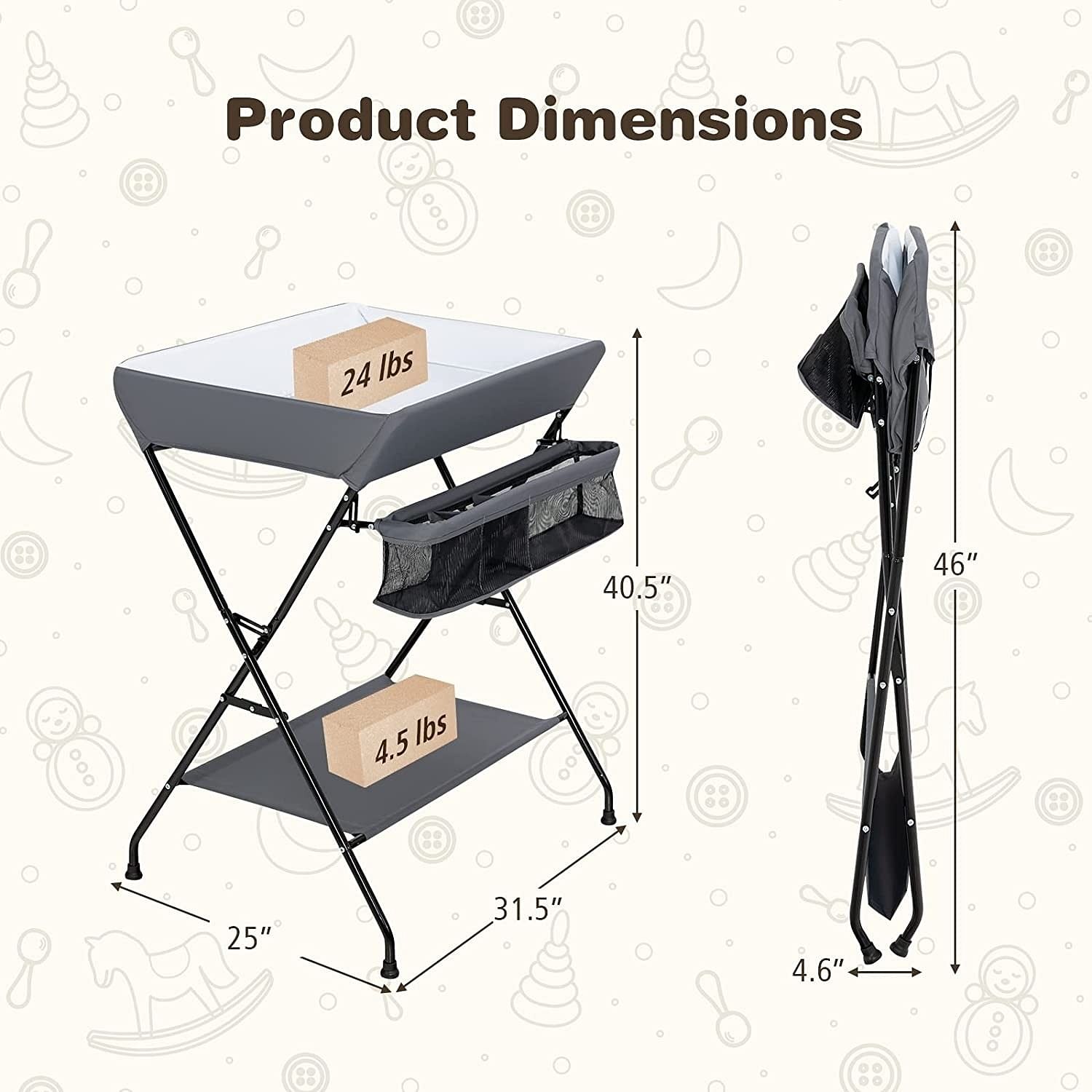 Grey Folding Wide Nursery Diaper Baby Changing Table - Free Shipping