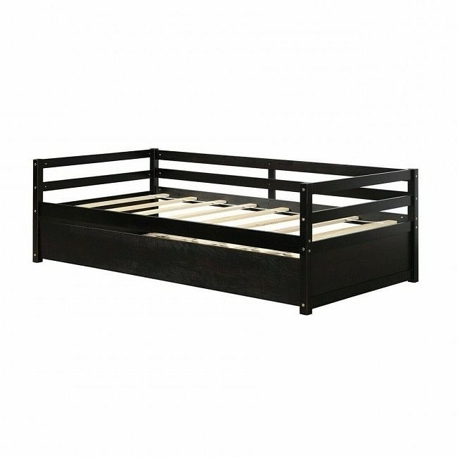 Twin/Twin Dorm Style Trundle Daybed Platform Bed Frame in Espresso - Free Shipping