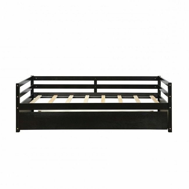 Twin/Twin Dorm Style Trundle Daybed Platform Bed Frame in Espresso - Free Shipping