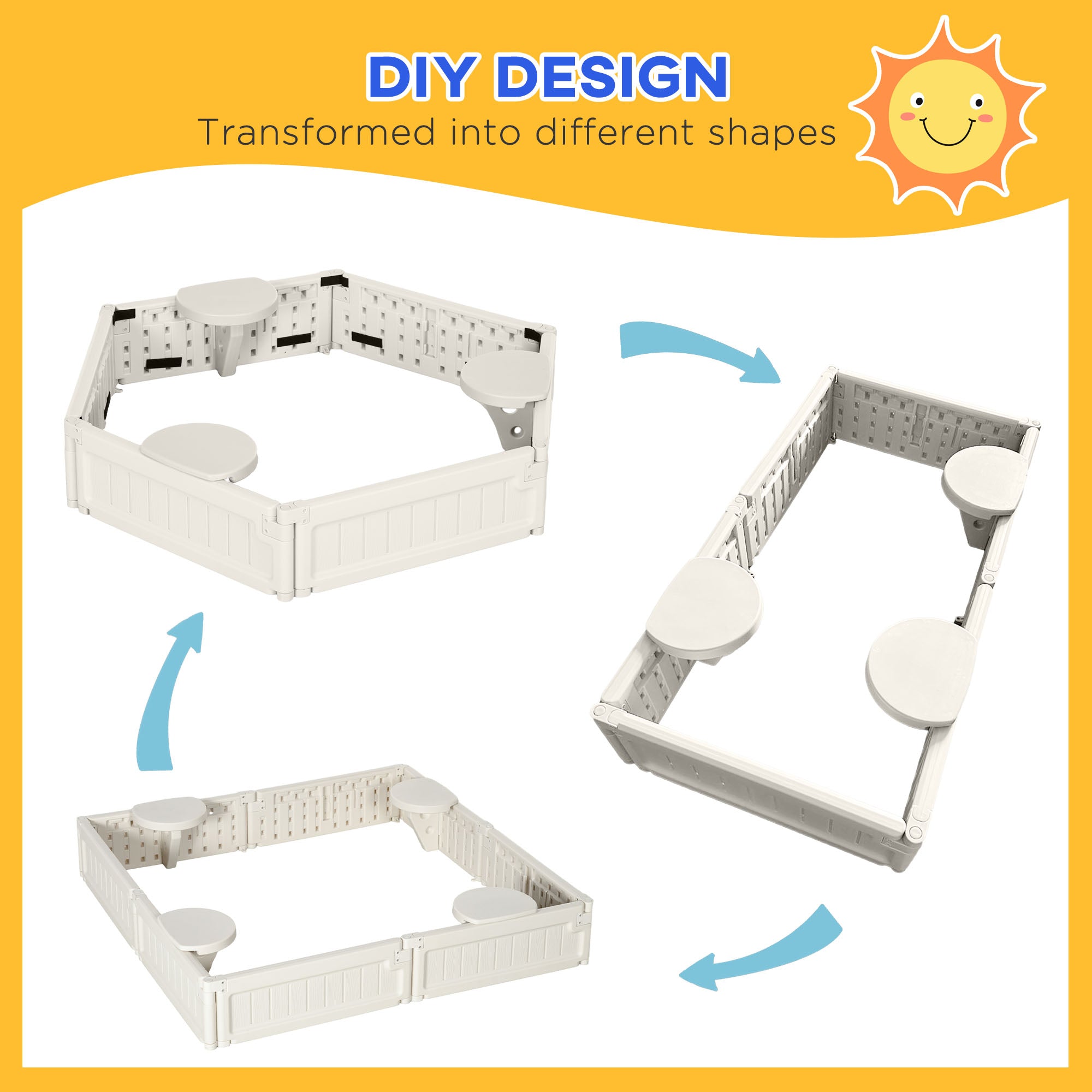 Outsunny Sandbox with Canopy for Kids Outdoor Play Area with Bottom Liner Protective Shade Cream White