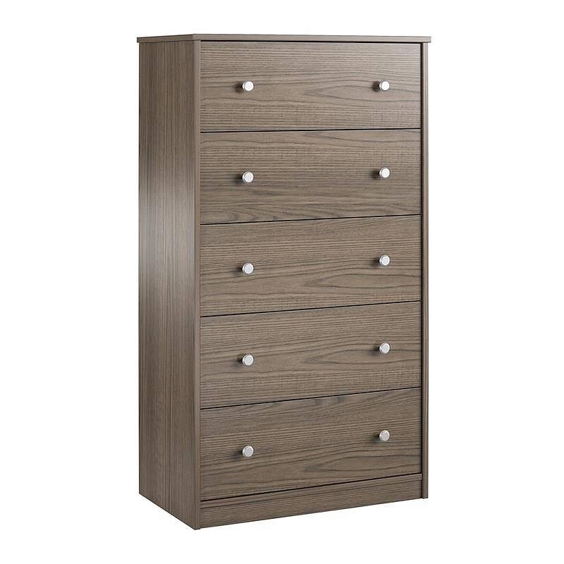 Modern 5-Drawer Bedroom Chest in Rustic Grey Brown Wood Finish - Free Shipping